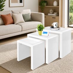 Contemporary Nesting Coffee Table Set of 3 in Glossy White