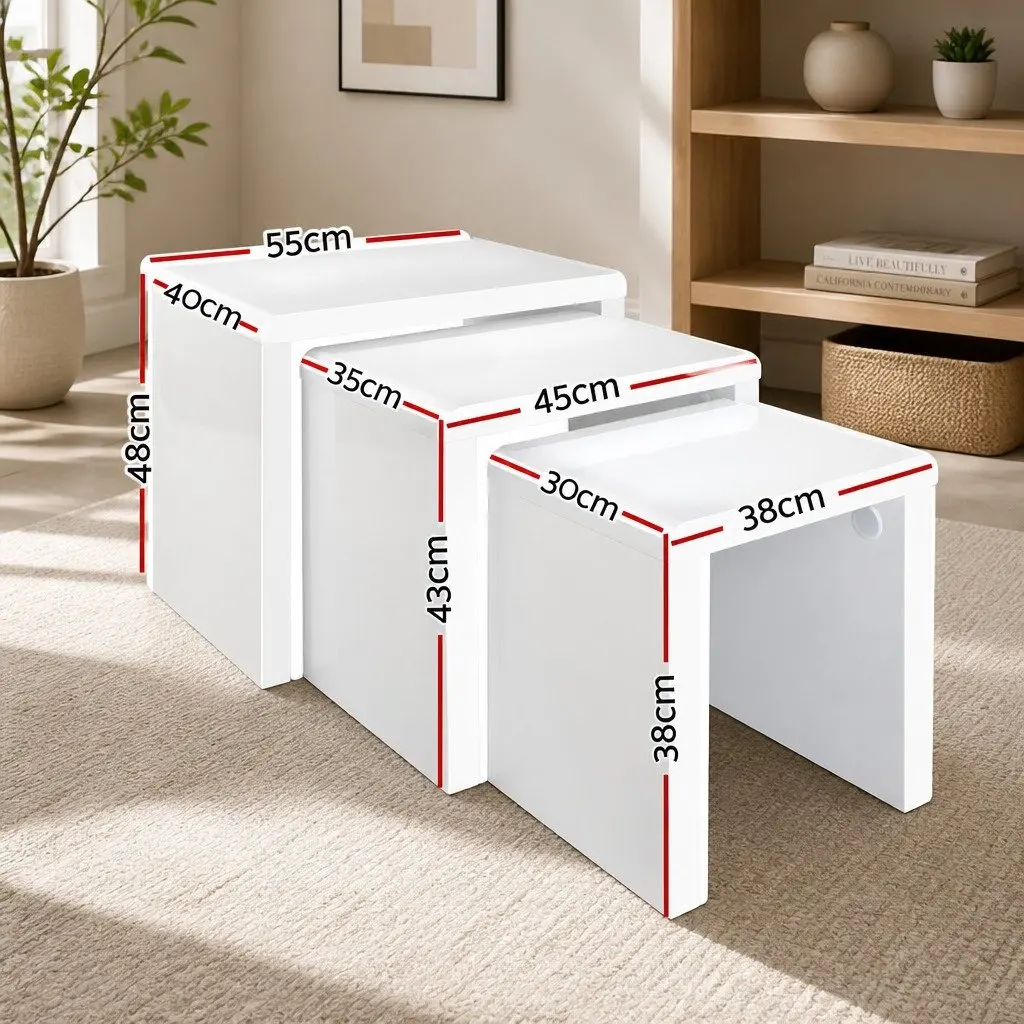 Nesting Coffee Table Set of 3 in Glossy White