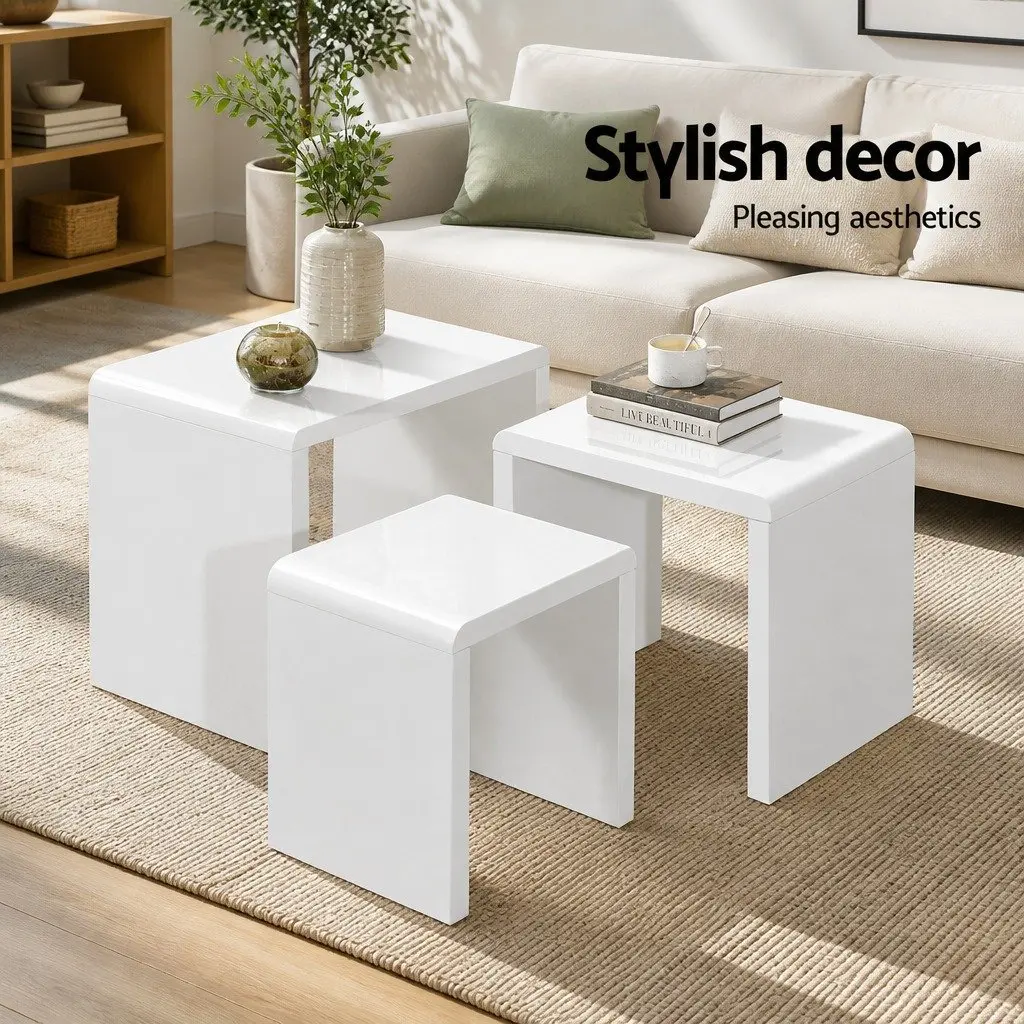 Nesting Coffee Table Set of 3 in Glossy White