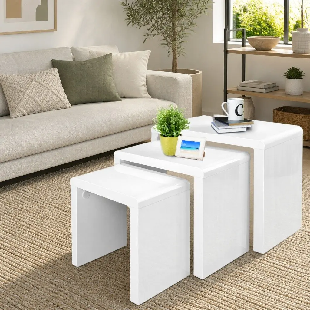 Nesting Coffee Table Set of 3 in Glossy White
