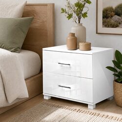 Modern White Gloss Bedside Table with 2 Drawers