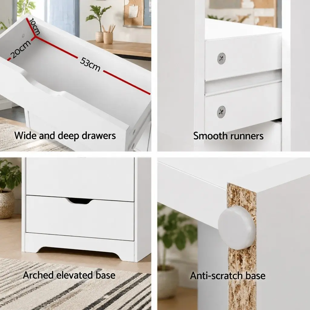 Display Bookshelf with Drawers White 7 Shelves 3 Drawer Storage Cabinet