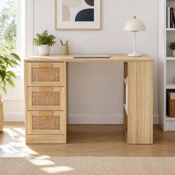 Stylish Oak Computer Desk with Drawers and Shelves