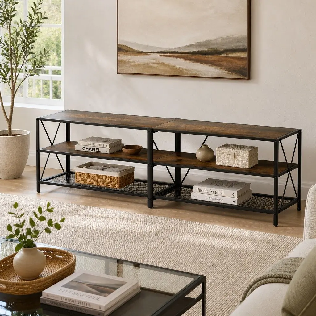 3-Tier Entertainment Unit with Adjustable Storage