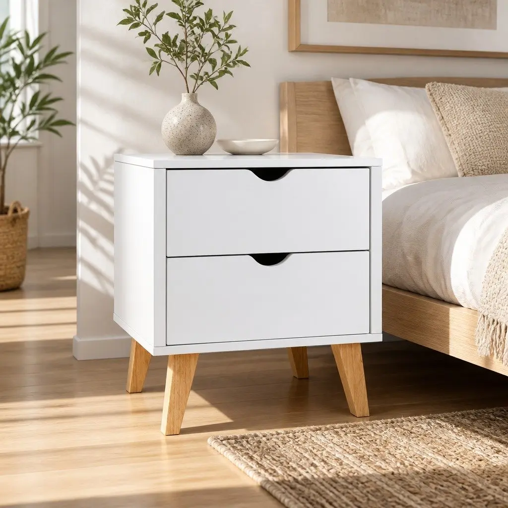 White 2 Drawer Bedside Table Wooden Nightstand Storage Cabinet