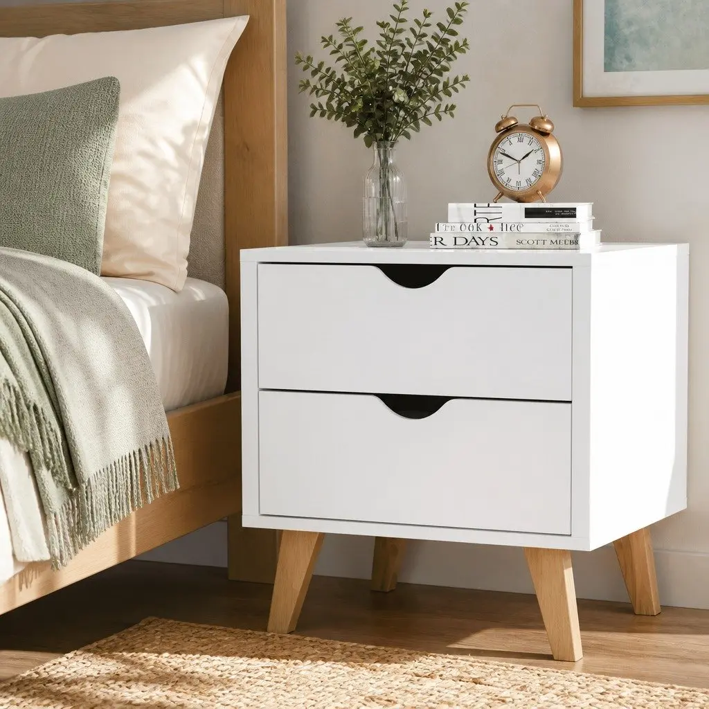 White 2 Drawer Bedside Table Wooden Nightstand Storage Cabinet