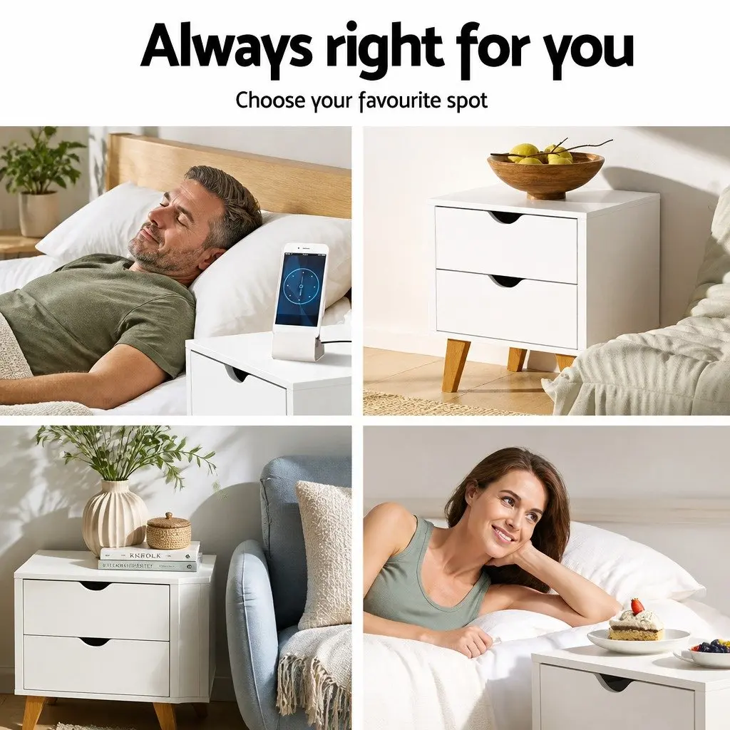 White 2 Drawer Bedside Table Wooden Nightstand Storage Cabinet