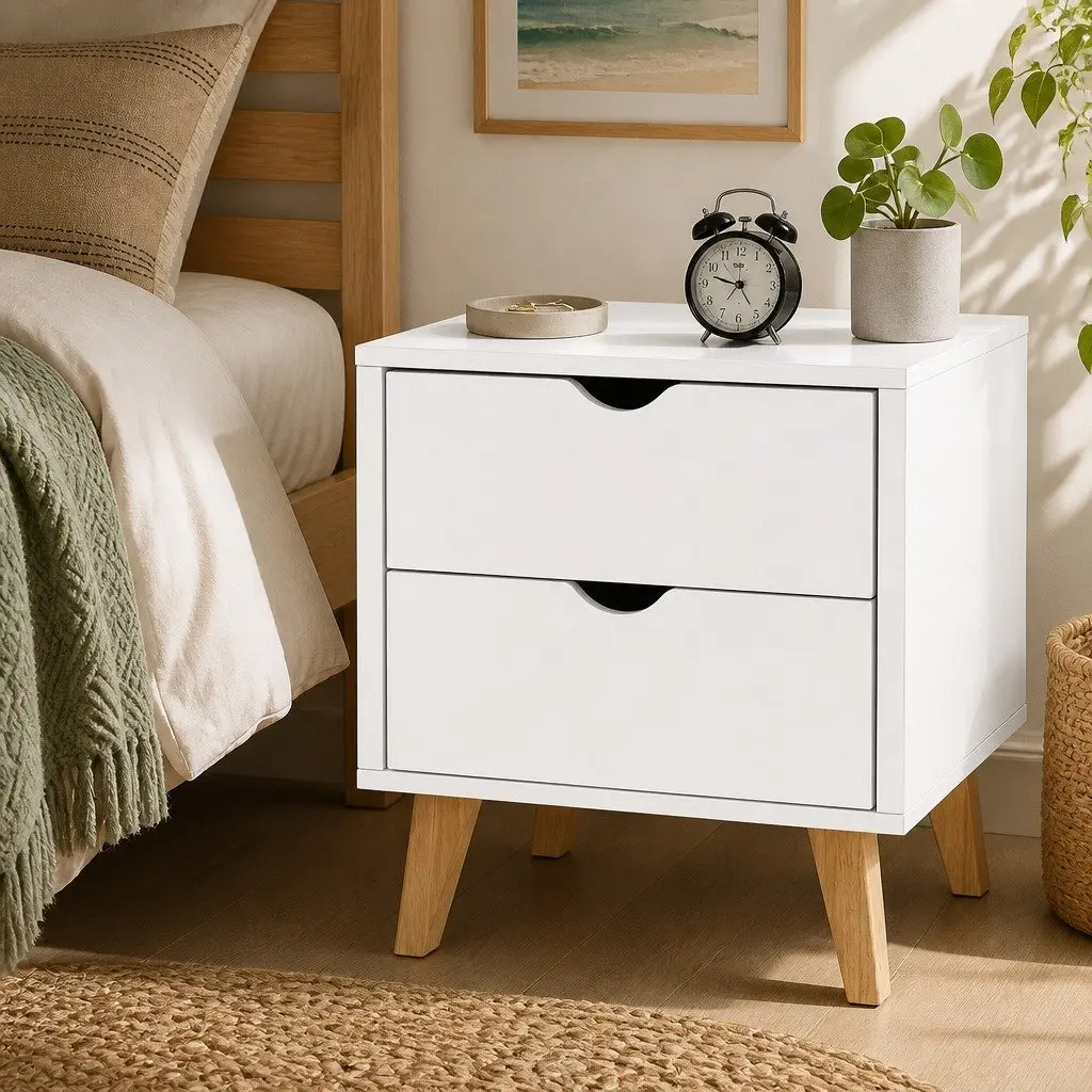 White 2 Drawer Bedside Table Wooden Nightstand Storage Cabinet
