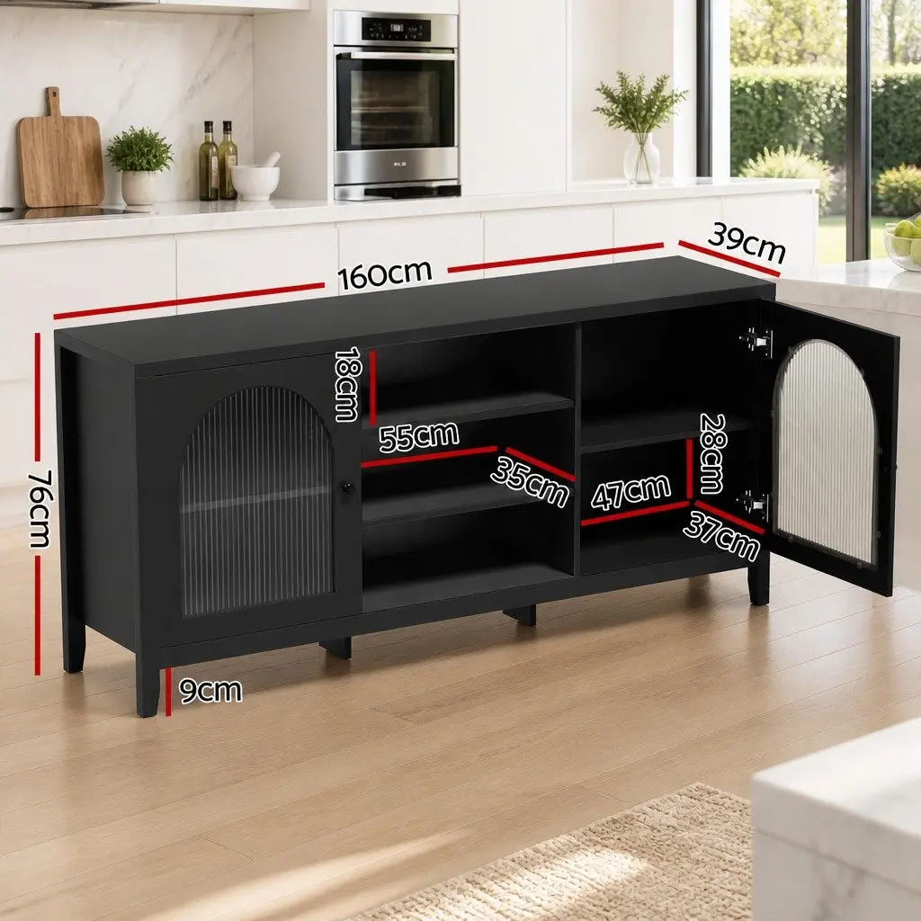 Buffet Sideboard Black Double Doors Adjustable Shelves Storage Cabinet MDF