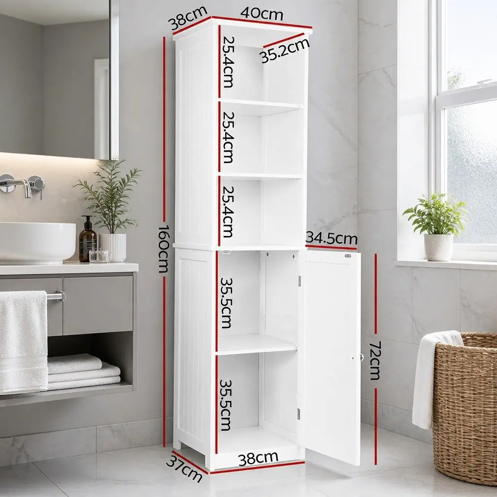 Tall Bathroom Cabinet Contemporary 160cm White E1 MDF Storage Unit