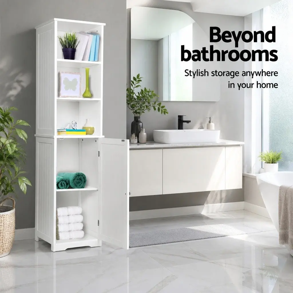 Tall Bathroom Cabinet Contemporary 160cm White E1 MDF Storage Unit