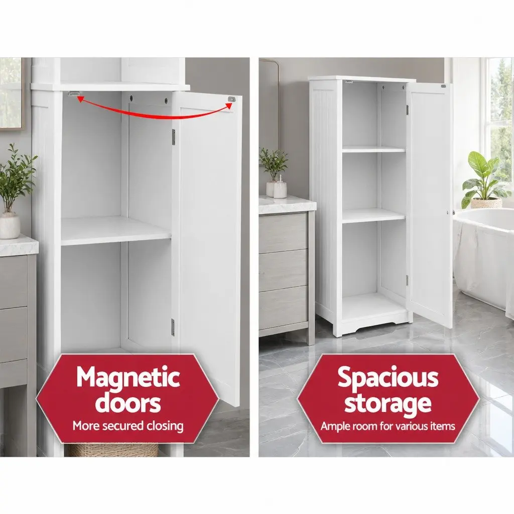 Tall Bathroom Cabinet Contemporary 160cm White E1 MDF Storage Unit
