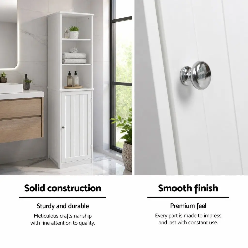 Tall Bathroom Cabinet Contemporary 160cm White E1 MDF Storage Unit