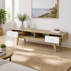 Two-Tone Oak and White TV Cabinet 180cm
