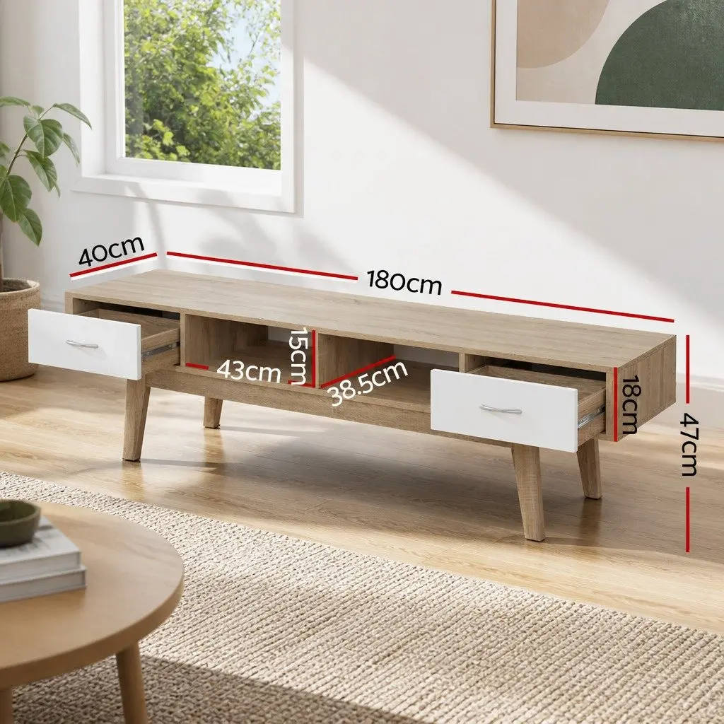 TV Unit Two-Tone Oak White 180cm Particle Board Living Room Storage