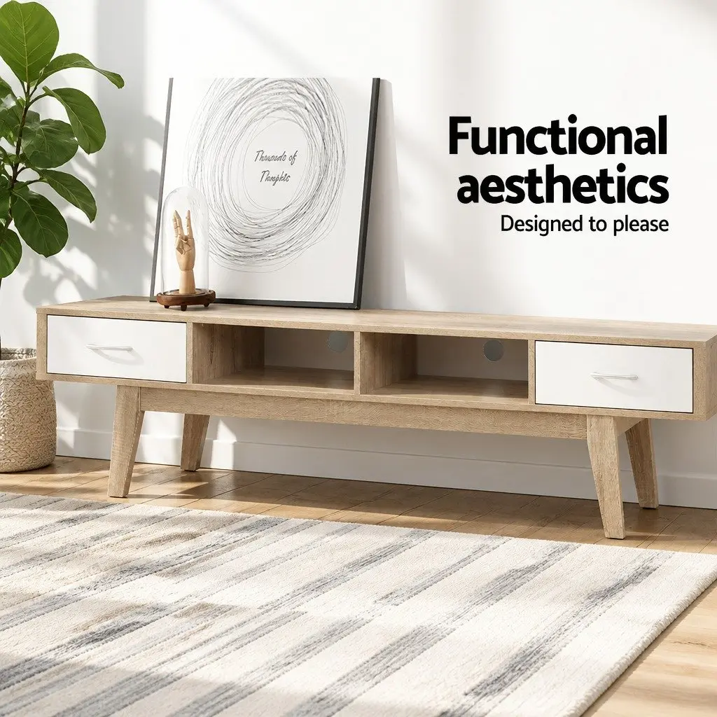 TV Unit Two-Tone Oak White 180cm Particle Board Living Room Storage