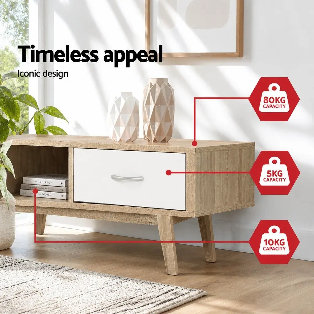 TV Unit Two-Tone Oak White 180cm Particle Board Living Room Storage