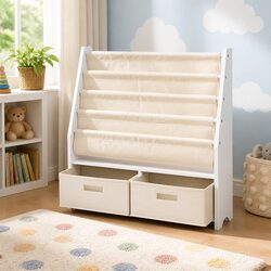 Charming Kids Bookshelf with 4 Tiers and Drawers