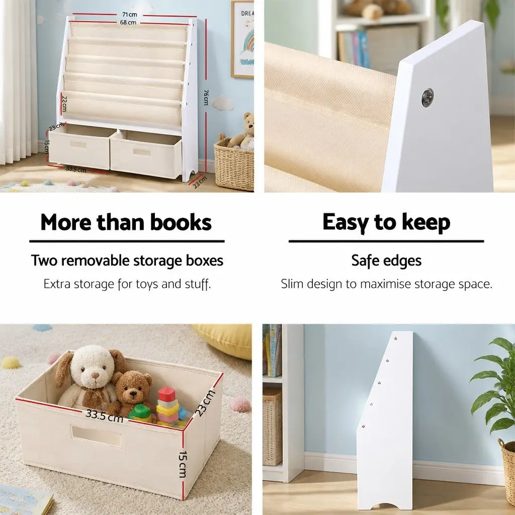 Kids Bookshelf 4 Tier Storage Organiser Bookcase with Drawers White or Natural E1 MDF Board