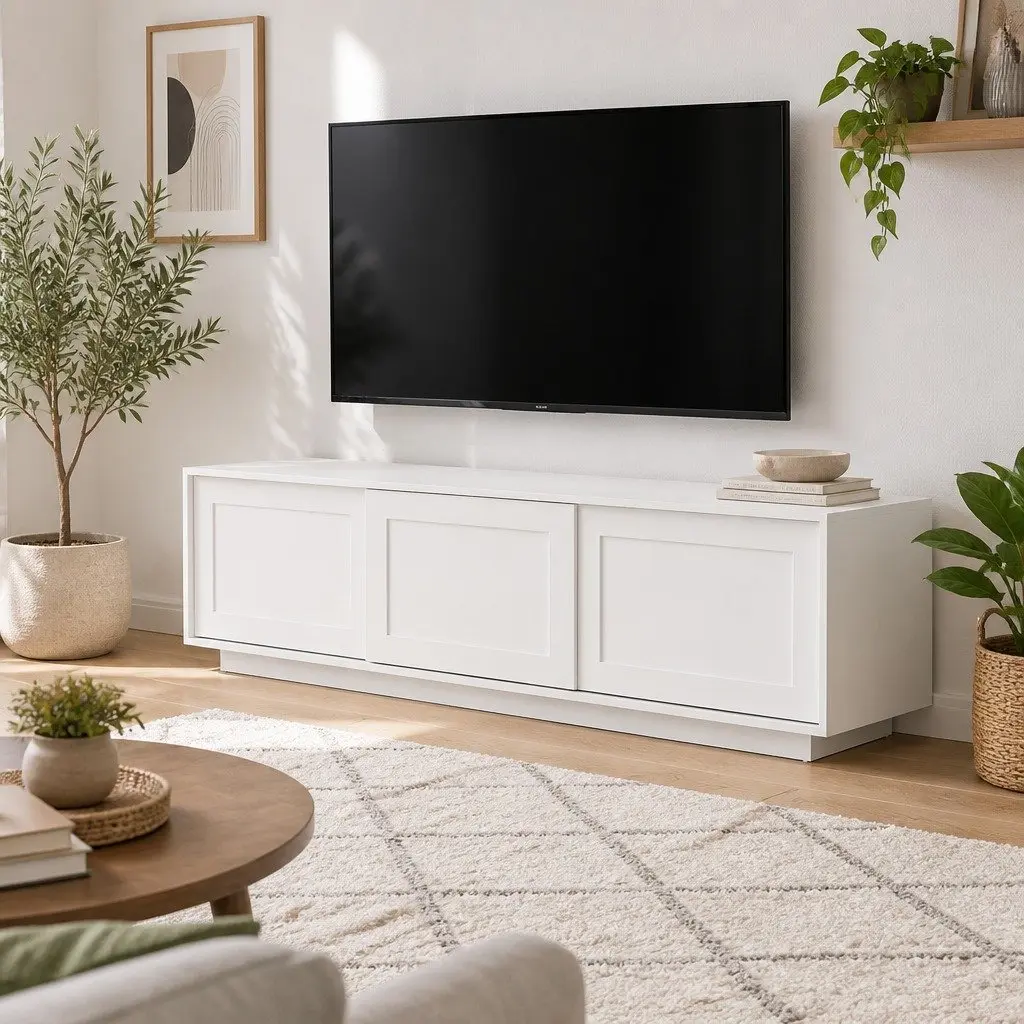 White TV Entertainment Cabinet 160cm for Living Rooms