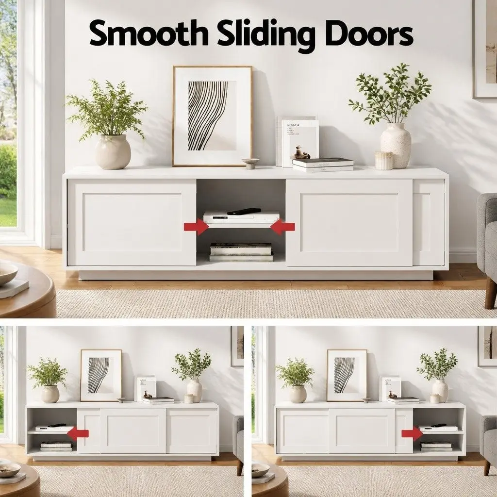 TV Unit Entertainment Storage Cabinet White 160cm Reinforced MDF with Steel Brackets