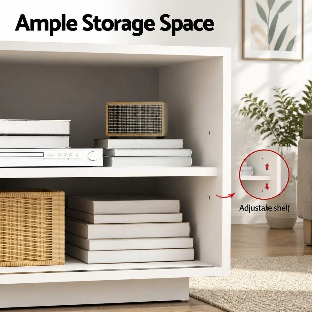 TV Unit Entertainment Storage Cabinet White 160cm Reinforced MDF with Steel Brackets