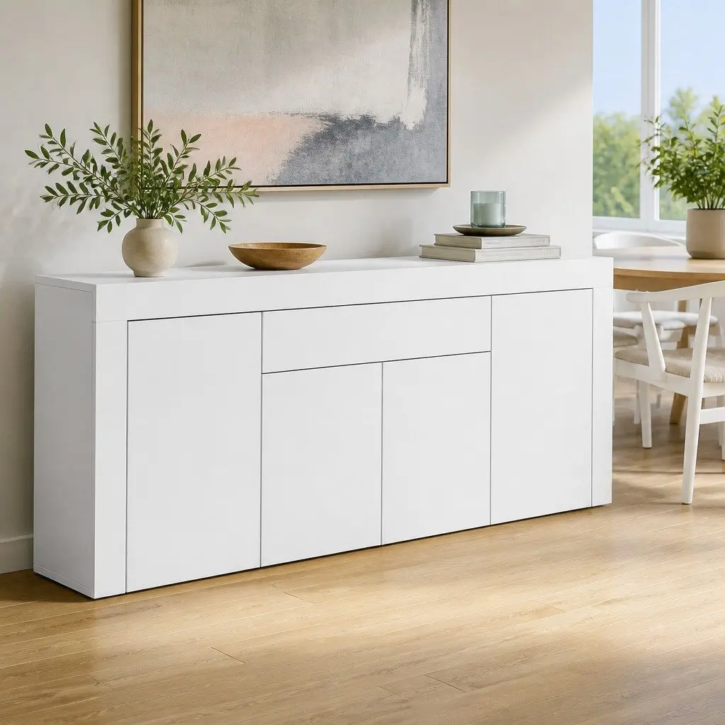 Buffet Sideboard Cabinet 180cm White Storage Cupboard Pantry Drawer Push-Open