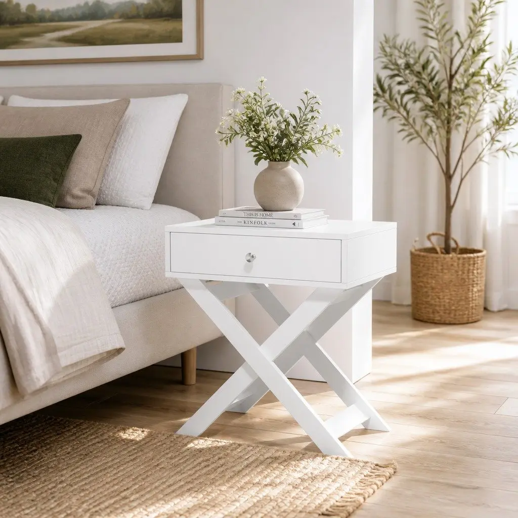 Bedside Table with Drawer White Storage Nightstand Side Cabinet Bedroom