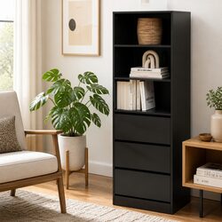 Black Tallboy Chest of Drawers with 3 Shelves