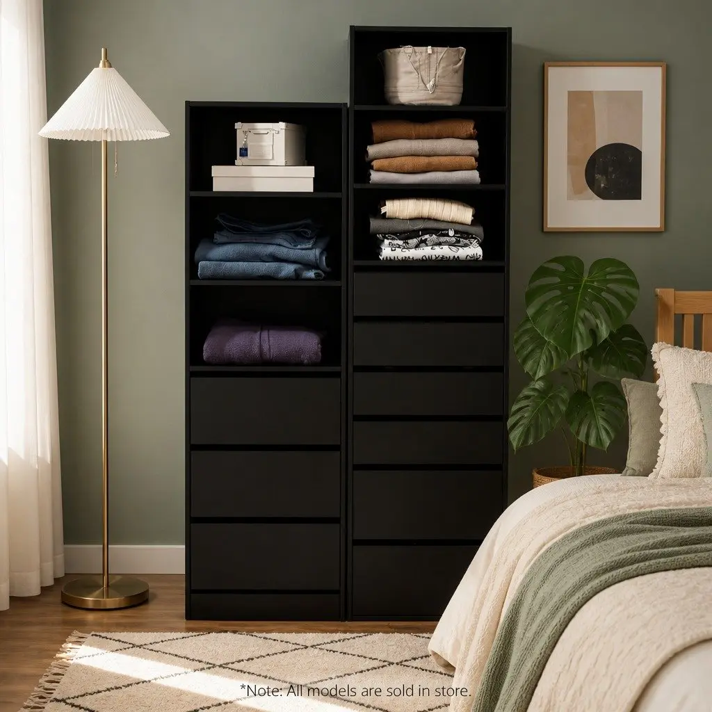 Black Tallboy Chest of Drawers with 3 Shelves