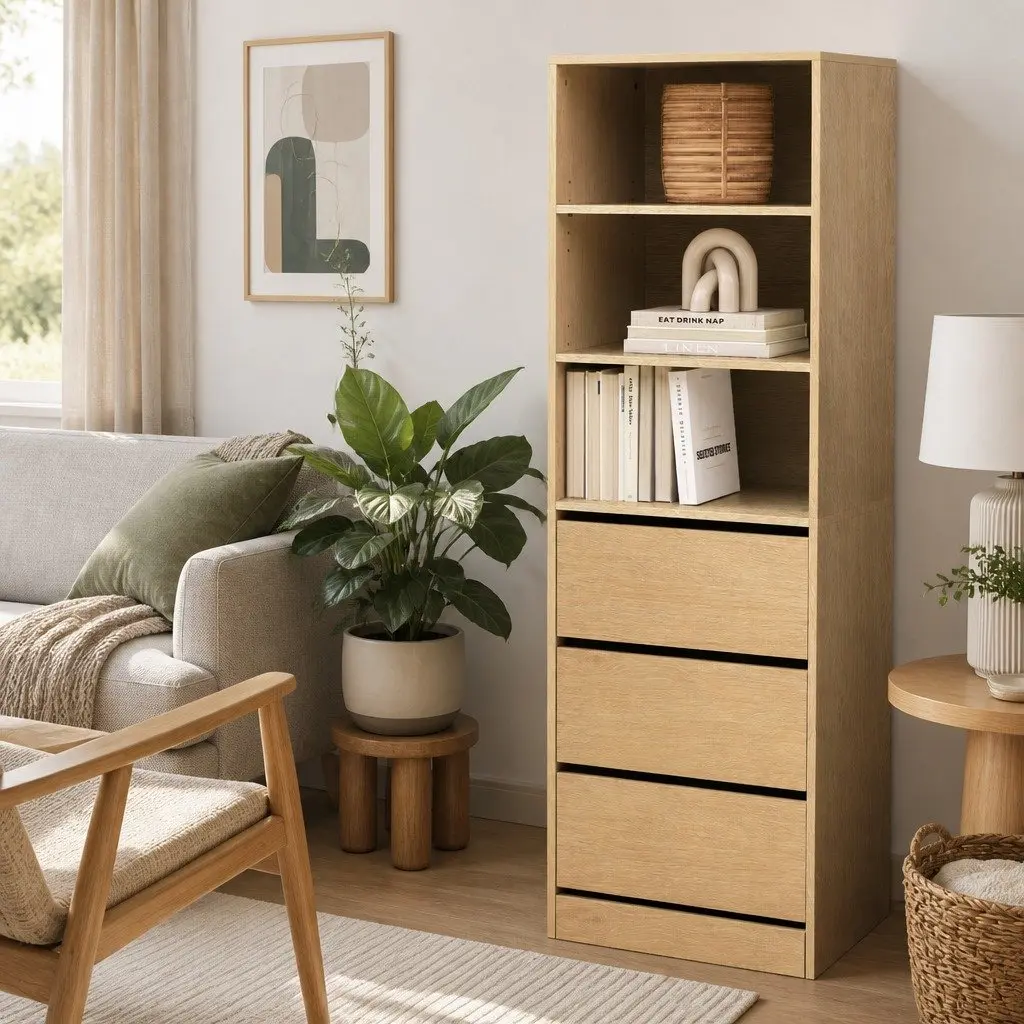 Tallboy Storage Cabinet Pine 3 Drawer Chest of Drawers Bedroom Furniture