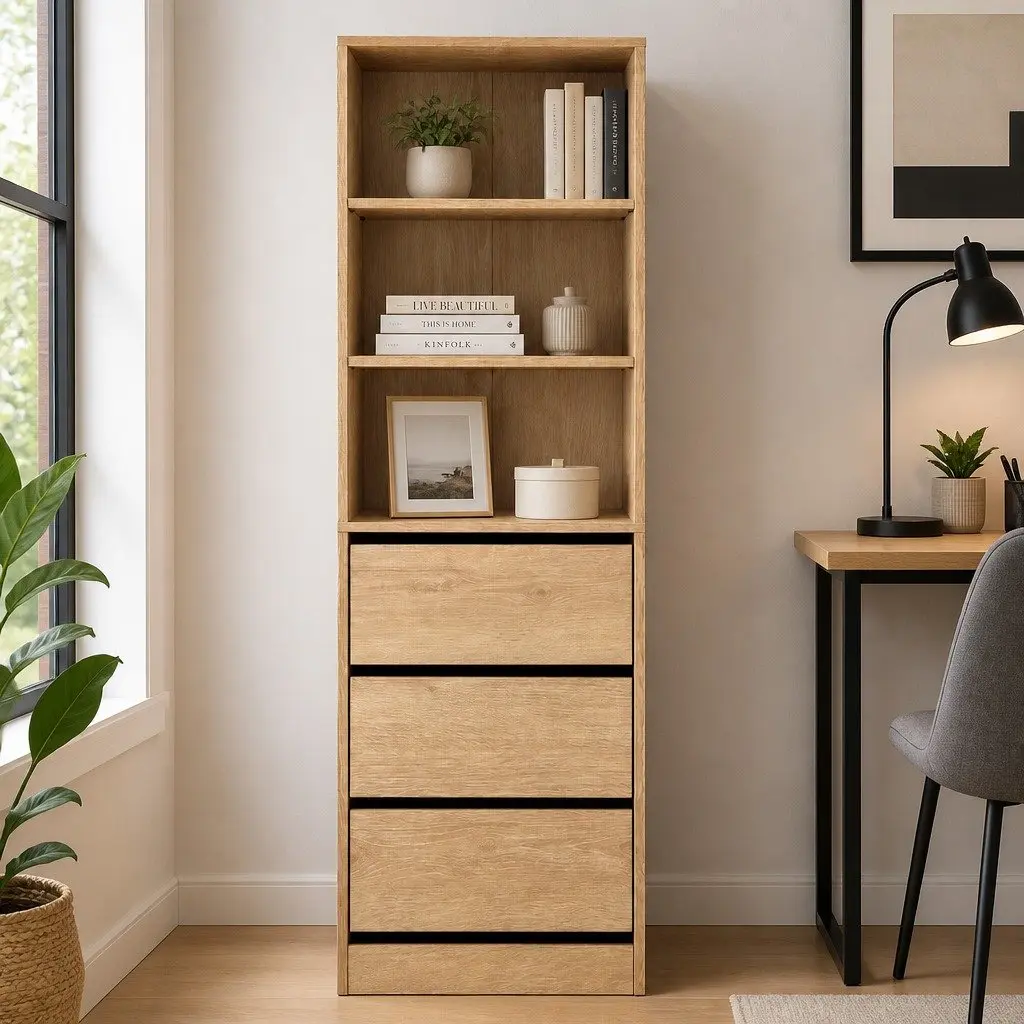 Tallboy Storage Cabinet Pine 3 Drawer Chest of Drawers Bedroom Furniture
