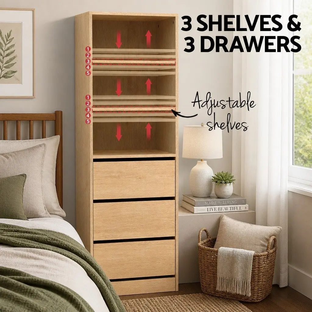 Tallboy Storage Cabinet Pine 3 Drawer Chest of Drawers Bedroom Furniture