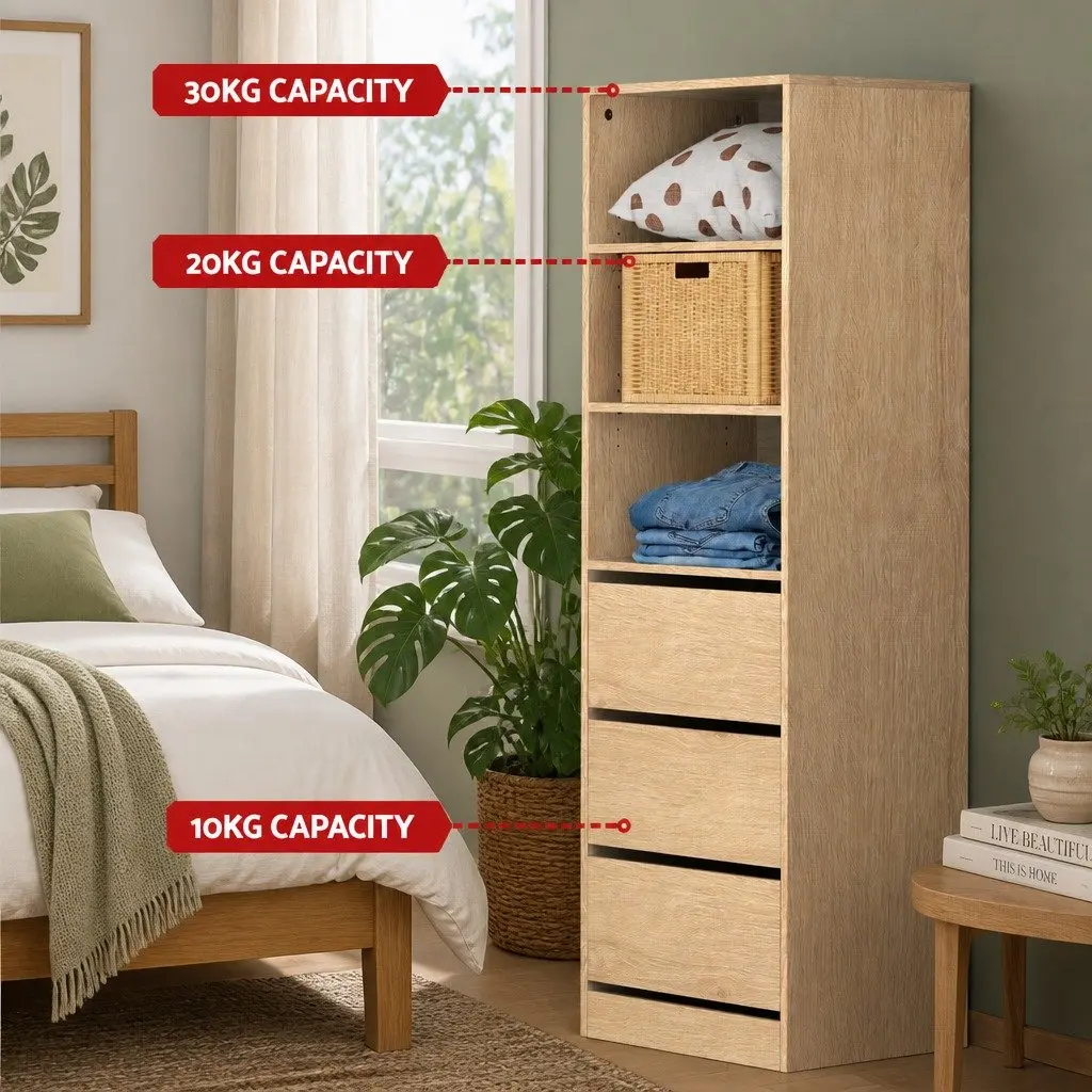 Tallboy Storage Cabinet Pine 3 Drawer Chest of Drawers Bedroom Furniture