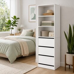 White 3 Drawer Tallboy Chest for Bedroom Storage