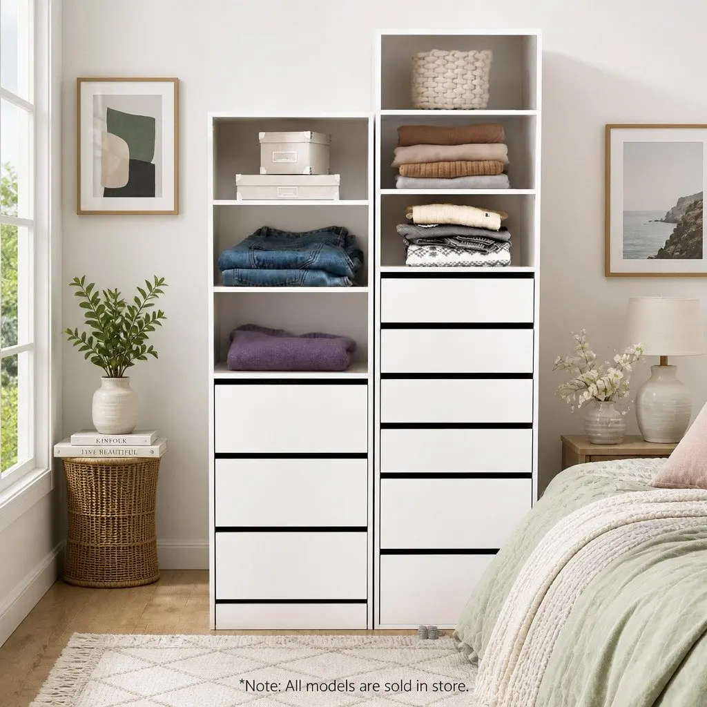 White 3 Drawer Tallboy Chest for Bedroom Storage