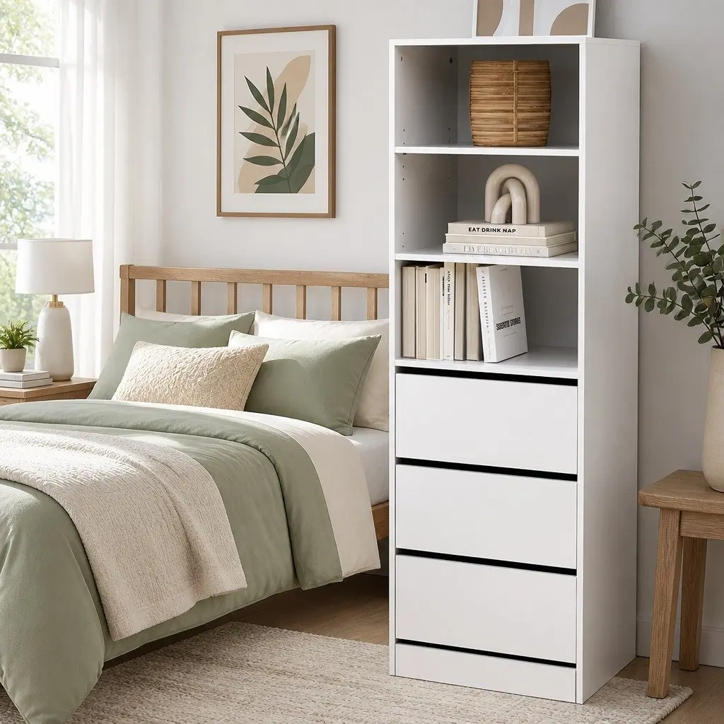 White 3 Drawer Tallboy Chest for Bedroom Storage