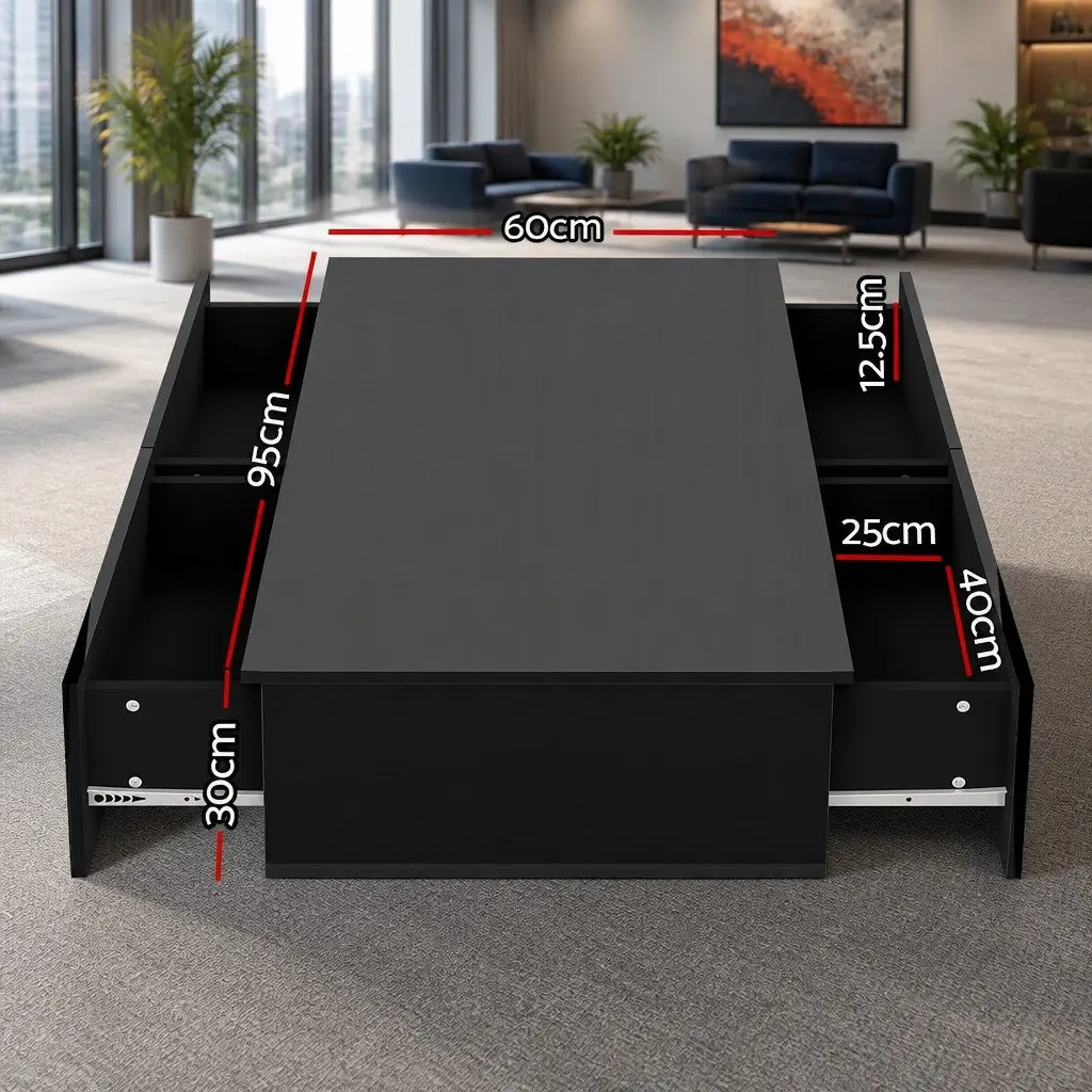 Coffee Table Black Modern 95cm x 60cm x 31cm Particle Board