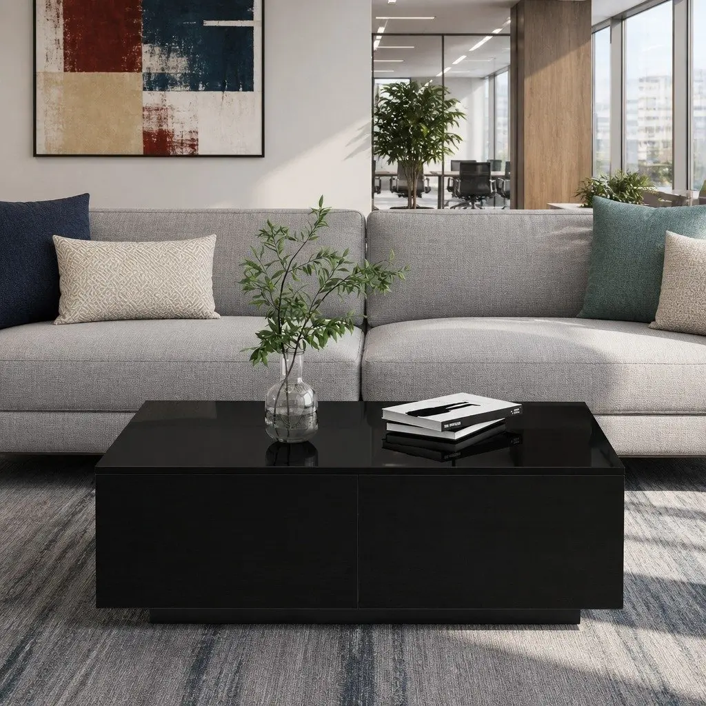 Coffee Table Black Modern 95cm x 60cm x 31cm Particle Board