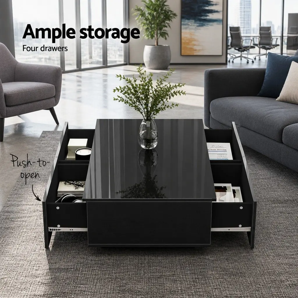Coffee Table Black Modern 95cm x 60cm x 31cm Particle Board