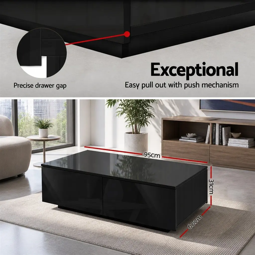 Coffee Table Black Modern 95cm x 60cm x 31cm Particle Board