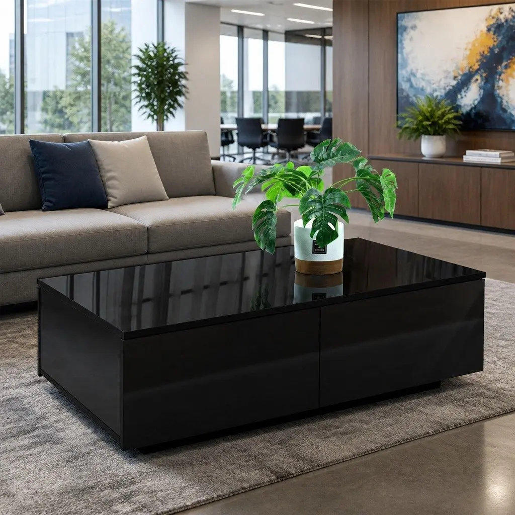 Coffee Table Black Modern 95cm x 60cm x 31cm Particle Board