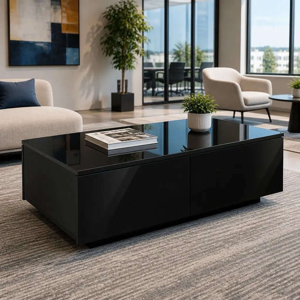 Coffee Table Black Modern 95cm x 60cm x 31cm Particle Board