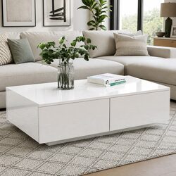 Stylish White Coffee Table with 4 Drawers for Living Rooms