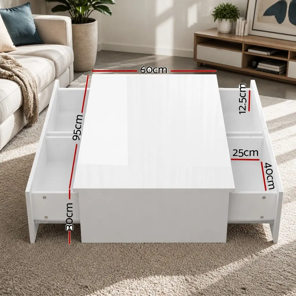 Coffee Table White Contemporary 95cm Particle Board