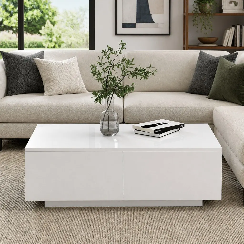 Coffee Table White Contemporary 95cm Particle Board