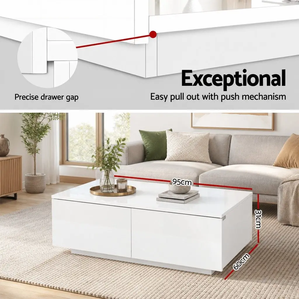 Coffee Table White Contemporary 95cm Particle Board