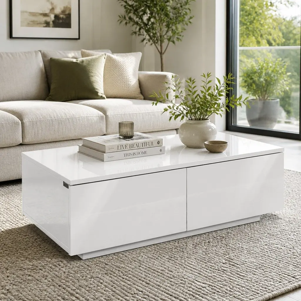 Coffee Table White Contemporary 95cm Particle Board