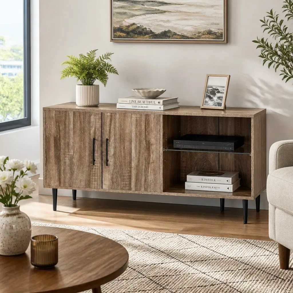 Corner Entertainment Unit TV Cabinet Open Storage Shelf 120cm Dark Walnut Stand