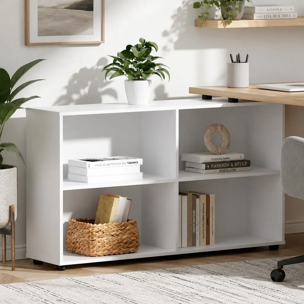 White L-Shaped Computer Desk with Swivel Bookshelf